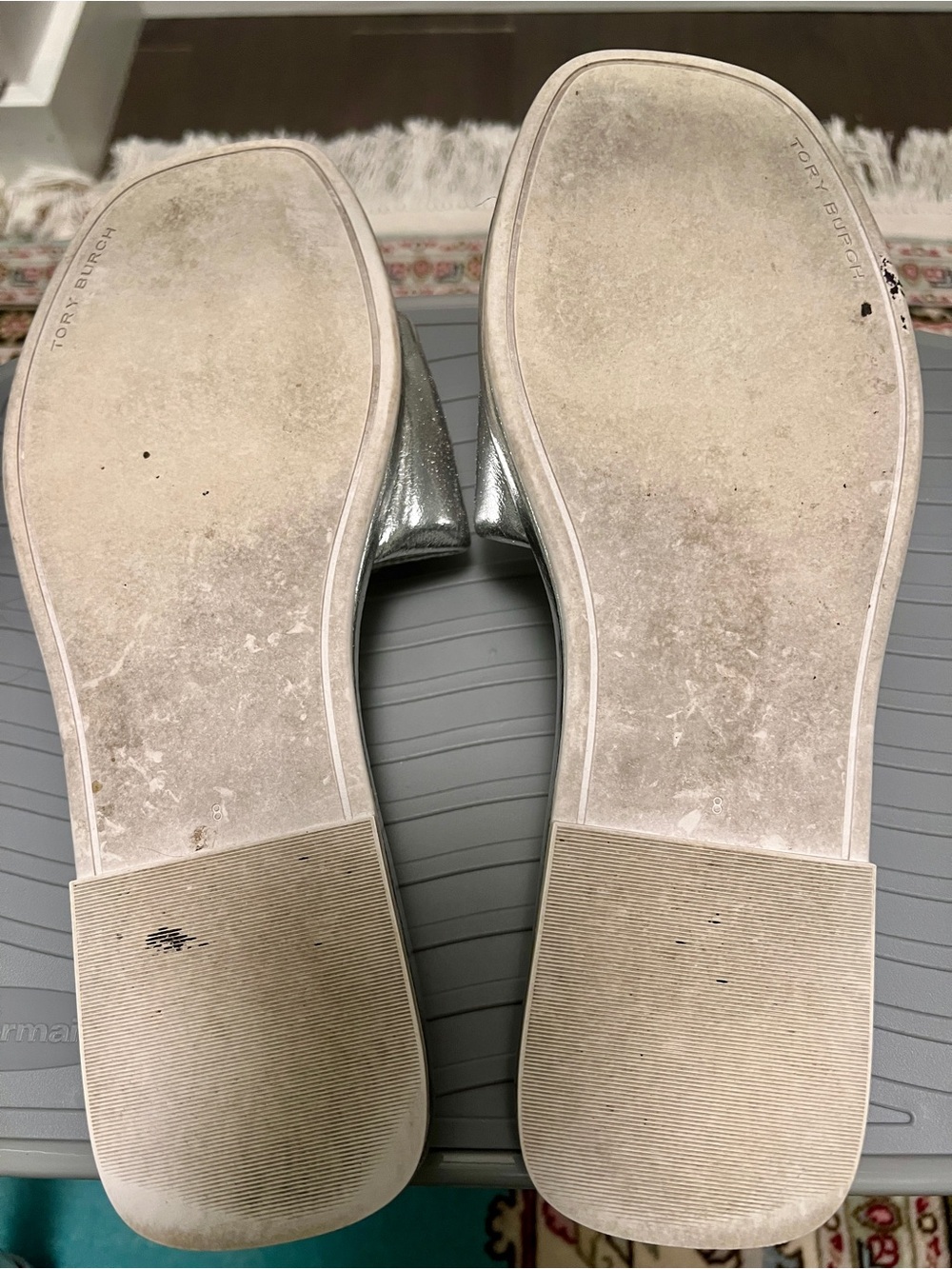 Tory Burch Double T Sport Slide Metallic Silver Leather Cushioned Sandals 8 - Picture 10 of 10